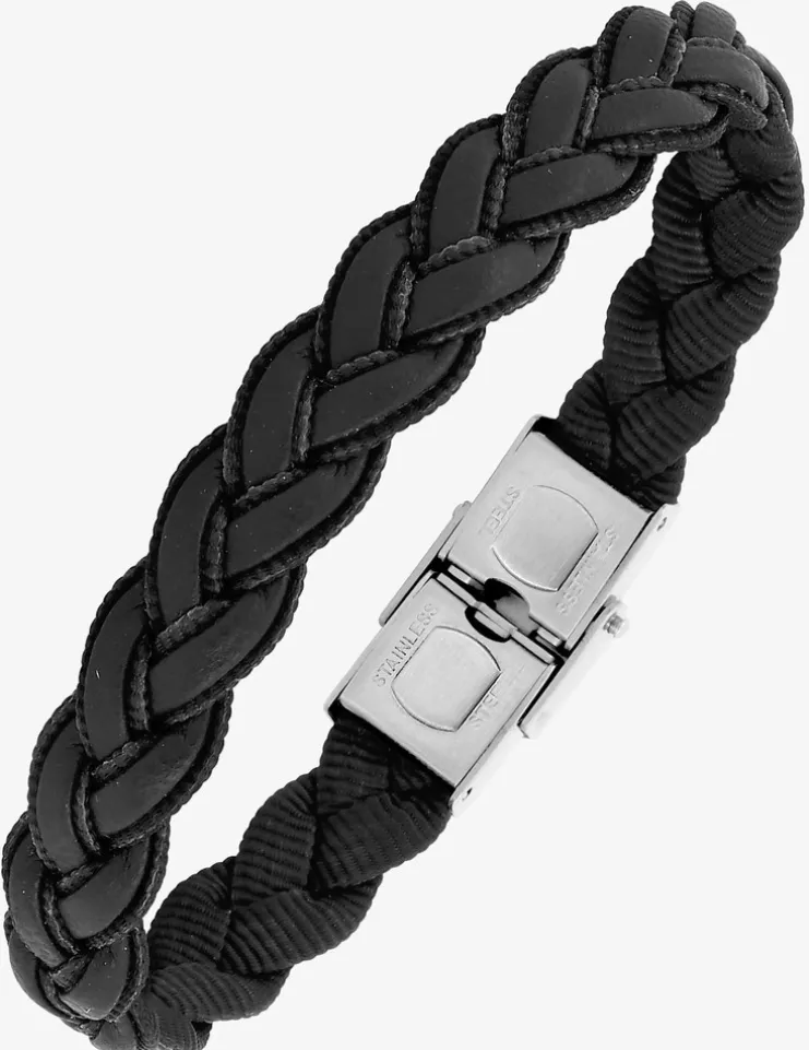 Bracelet cordon noir et acier gris SO OR