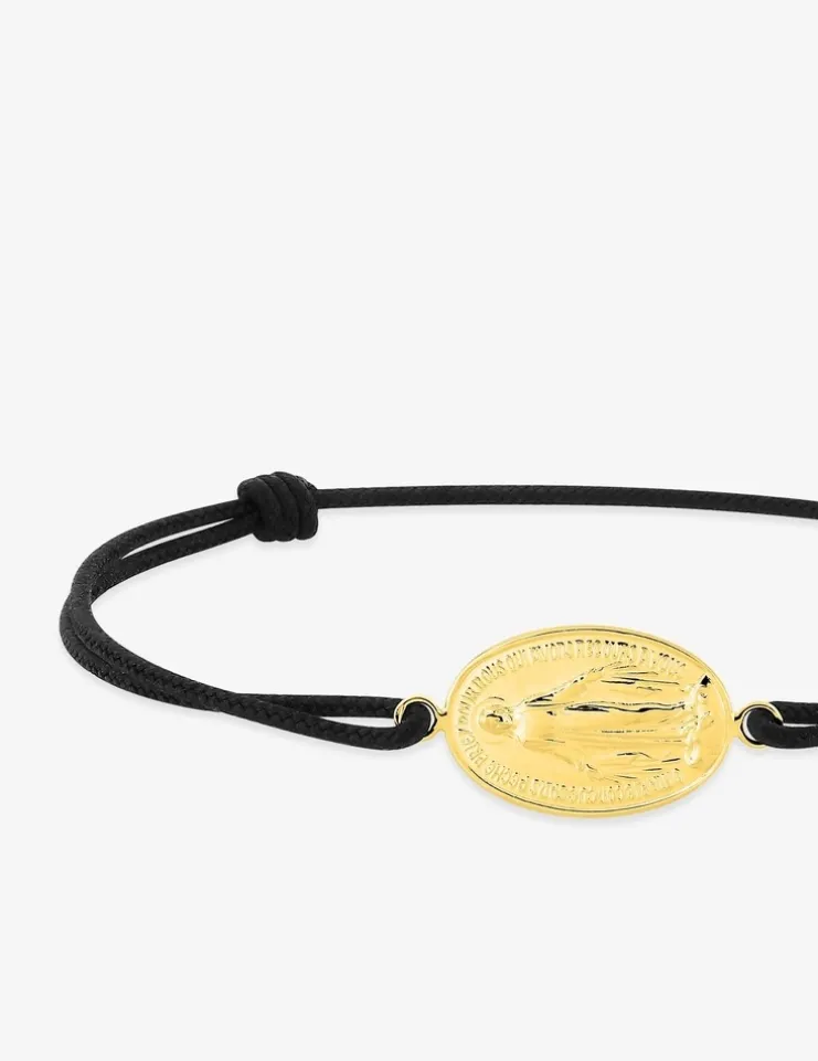 Bracelet cordon noir et jeton représentant la Vierge en or 375 ‰ SO OR
