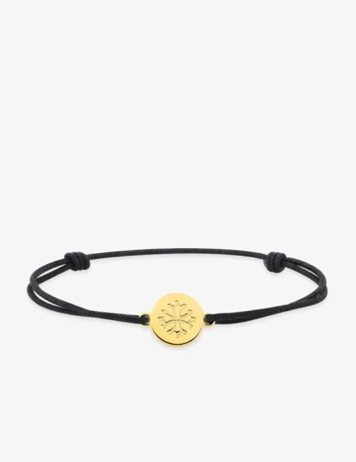 Bracelet cordon noir et jeton or 375 ‰ jaune croix occitane SO OR