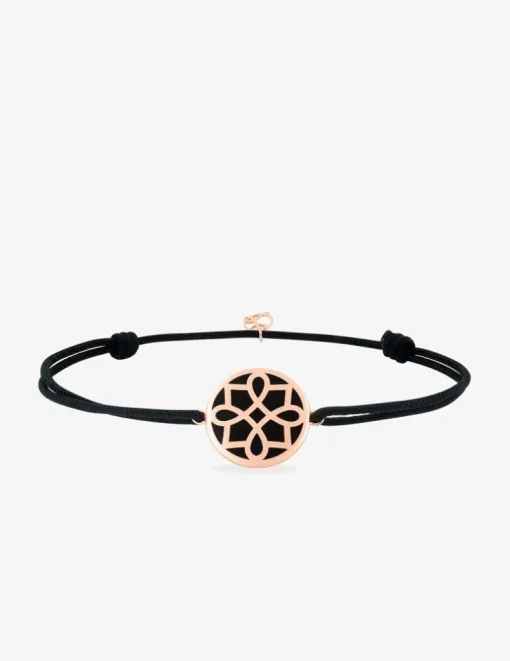 Bracelet cordon noir Harmonie jeton Or rose 375‰ et laque noir de Jais SO OR