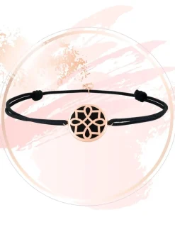 Bracelet cordon noir Harmonie jeton Or rose 375‰ et laque noir de Jais SO OR
