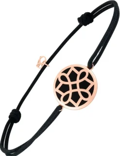 Bracelet cordon noir Harmonie jeton Or rose 375‰ et laque noir de Jais SO OR