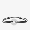 Bracelet cordon noir jeton 15 mm argent rhodié 925 ‰ SO OR