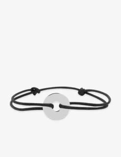 Bracelet cordon noir jeton 15 mm argent rhodié 925 ‰ SO OR