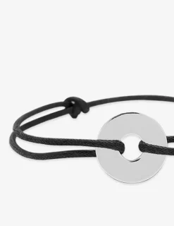 Bracelet cordon noir jeton 15 mm argent rhodié 925 ‰ SO OR
