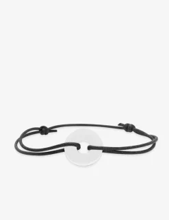 Bracelet cordon noir jeton 17 mm argent rhodié 925 ‰ SO OR