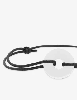 Bracelet cordon noir jeton 17 mm argent rhodié 925 ‰ SO OR