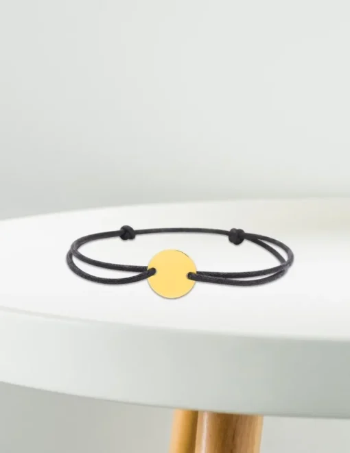 Bracelet cordon noir motif or jaune 375 ‰ SO OR