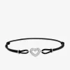 Bracelet cordon noir, motif cœur en argent 925 ‰ rhodié et oxydes de zirconium SO OR