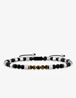 Bracelet cordon nylon, acier et perles pierre de lave et œil-de-tigre SO OR
