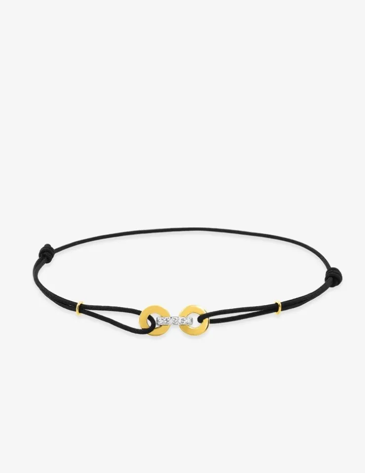 Bracelet cordon or jaune 375‰, rhodium et oxydes de zirconium SO OR