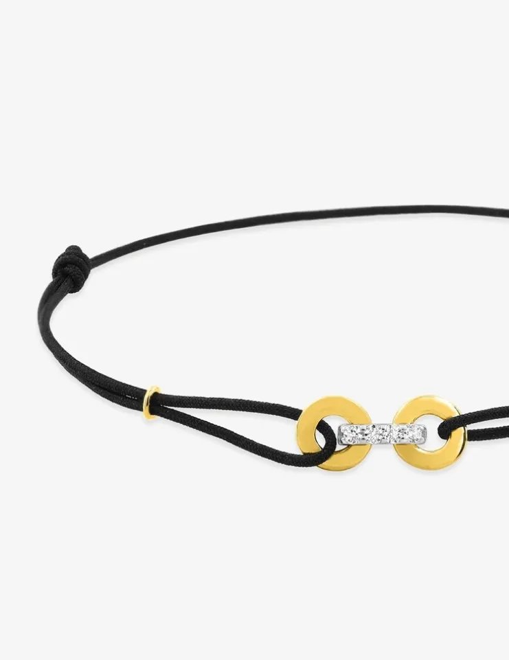 Bracelet cordon or jaune 375‰, rhodium et oxydes de zirconium SO OR