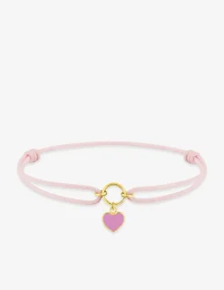 Bracelet cordon pour bébé avec breloque cœur, or jaune 375 ‰ et laque rose SO OR