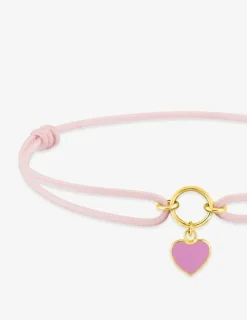 Bracelet cordon pour bébé avec breloque cœur, or jaune 375 ‰ et laque rose SO OR