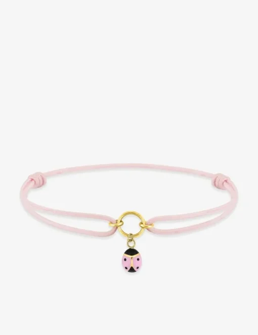 Bracelet cordon rose coccinelle or jaune 750‰ SO OR
