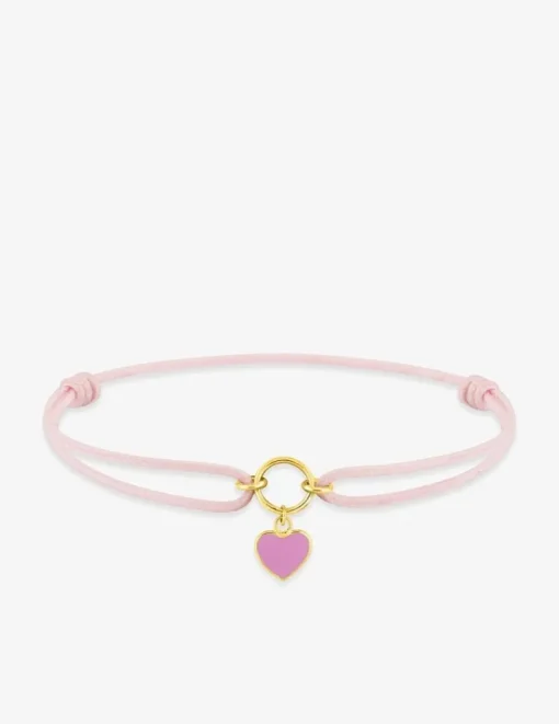Bracelet cordon rose cœur or jaune 750‰ SO OR