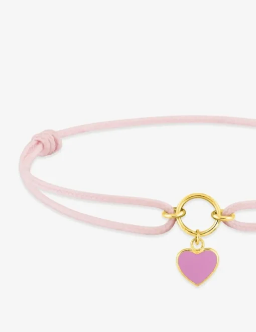 Bracelet cordon rose cœur or jaune 750‰ SO OR