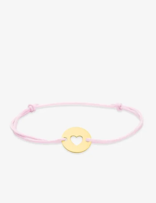 Bracelet cordon rose motif cœur en or jaune 375 ‰ SO OR