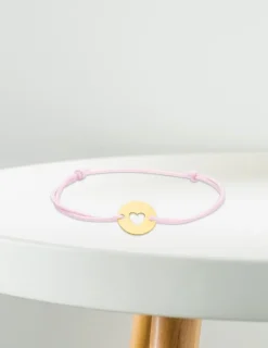 Bracelet cordon rose motif cœur en or jaune 375 ‰ SO OR