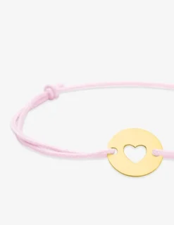 Bracelet cordon rose motif cœur en or jaune 375 ‰ SO OR
