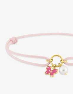 Bracelet cordon rose papillon or jaune 750‰ et perle de culture d'eau douce 4 mm SO OR