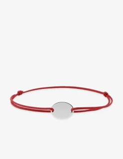 Bracelet cordon rouge jeton argent rhodié 925 ‰ SO OR