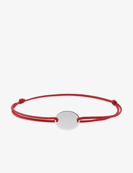 Bracelet cordon rouge jeton argent rhodié 925 ‰ SO OR