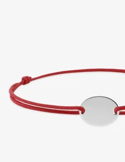 Bracelet cordon rouge jeton argent rhodié 925 ‰ SO OR