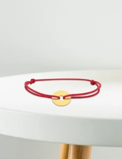Bracelet cordon rouge motif or jaune 375 ‰ SO OR