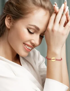 Bracelet cordon rouge motif or jaune 375 ‰ SO OR