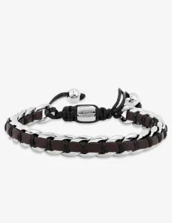 Bracelet cuir marron, acier gris et cordon noir SO OR