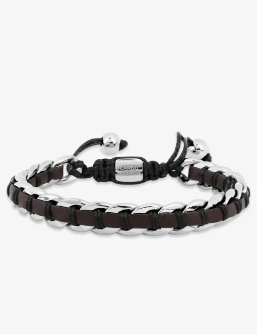 Bracelet cuir marron, acier gris et cordon noir SO OR