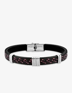 Bracelet cuir synthétique, acier et fils nylon SO OR