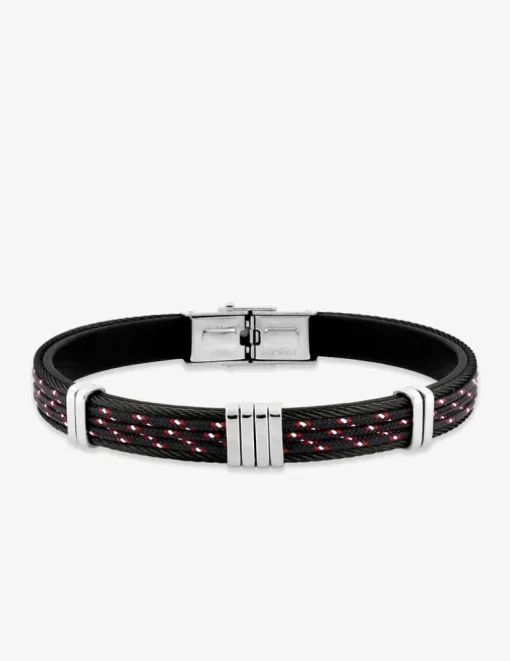 Bracelet cuir synthétique, acier et fils nylon SO OR