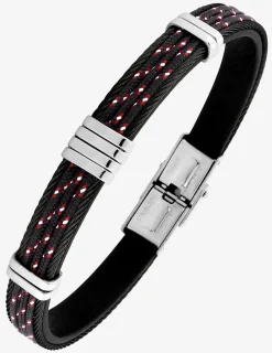 Bracelet cuir synthétique, acier et fils nylon SO OR