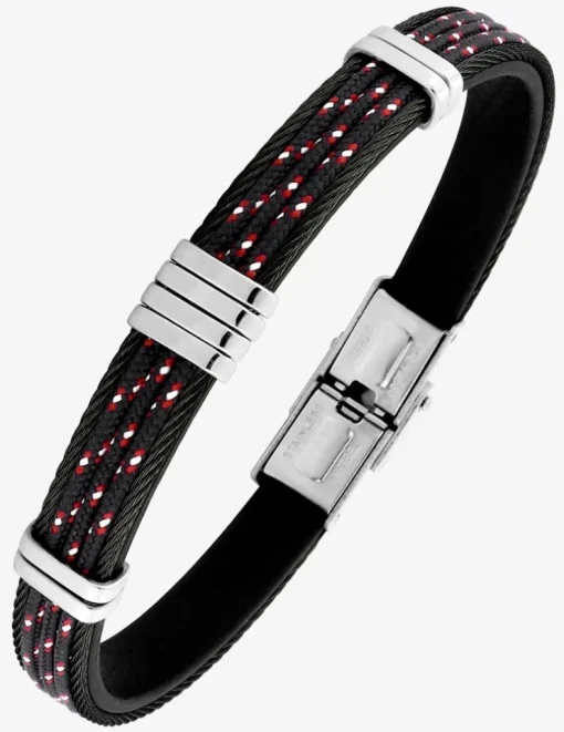 Bracelet cuir synthétique, acier et fils nylon SO OR