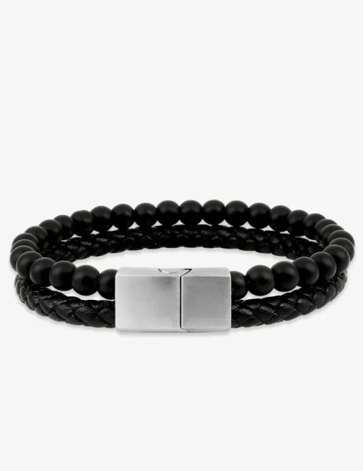 Bracelet cuir synthétique tressé et boules SO OR