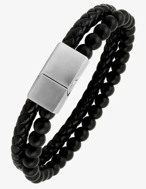 Bracelet cuir synthétique tressé et boules SO OR