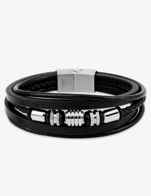 Bracelet cuir synthétique et breloques acier SO OR