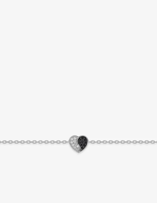 Bracelet cœur en argent 925 ‰ rhodié et oxydes de zirconium blancs et noirs SO OR