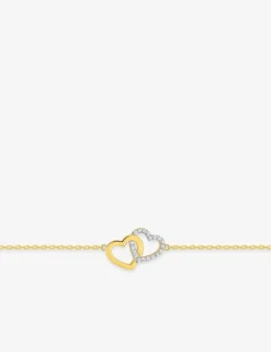 Bracelet cœur plaqué or et cœur rhodium avec oxydes de zirconium entrelacés SO OR