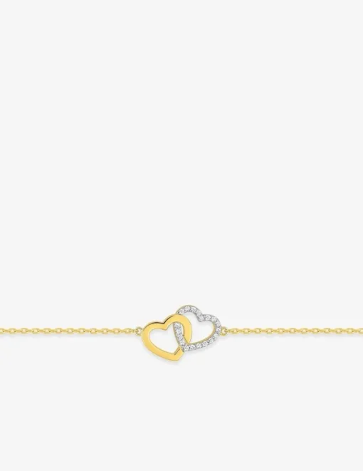 Bracelet cœur plaqué or et cœur rhodium avec oxydes de zirconium entrelacés SO OR
