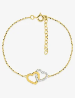 Bracelet cœur plaqué or et cœur rhodium avec oxydes de zirconium entrelacés SO OR
