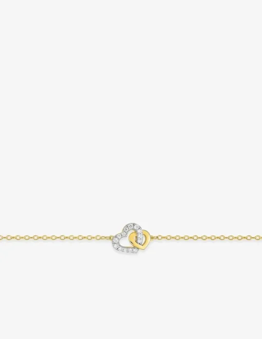 Bracelet cœur rhodium avec oxydes de zirconium et cœur plaqué or entrelacés SO OR