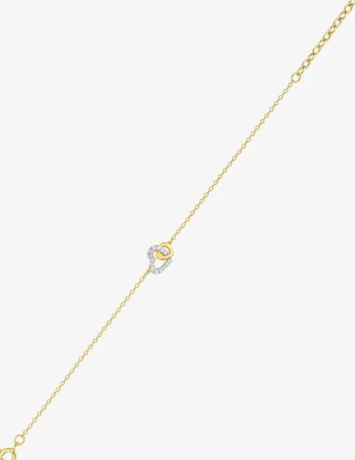 Bracelet cœur rhodium avec oxydes de zirconium et cœur plaqué or entrelacés SO OR