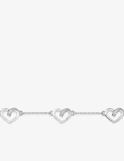Bracelet cœurs oxydes de zirconium blancs en argent 925 ‰ rhodié 18 cm SO OR