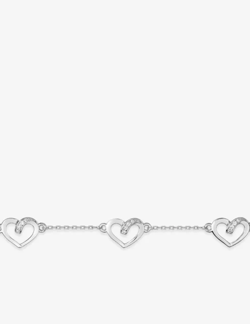 Bracelet cœurs oxydes de zirconium blancs en argent 925 ‰ rhodié 18 cm SO OR