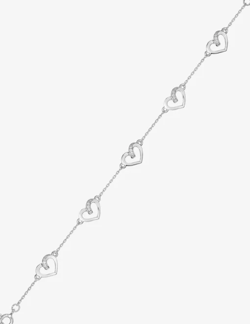 Bracelet cœurs oxydes de zirconium blancs en argent 925 ‰ rhodié 18 cm SO OR