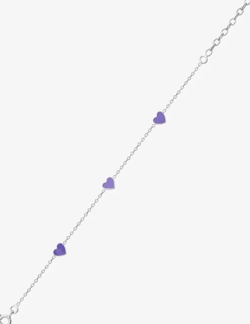 Bracelet cœurs violets argent 925‰ rhodié et laque SO OR