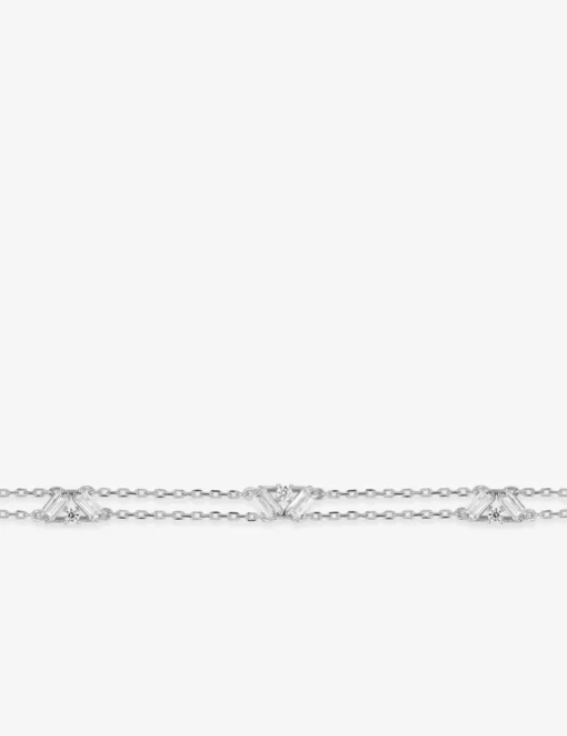 Bracelet double chaîne argent 925‰ rhodié et motifs rectangulaires oxydes de zirconium SO OR
